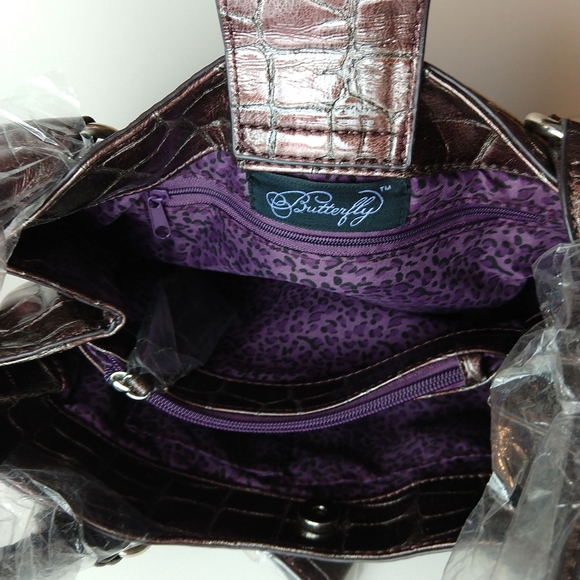 Faux alligator purple handbag NWOT purple leopard - Picture 6 of 11